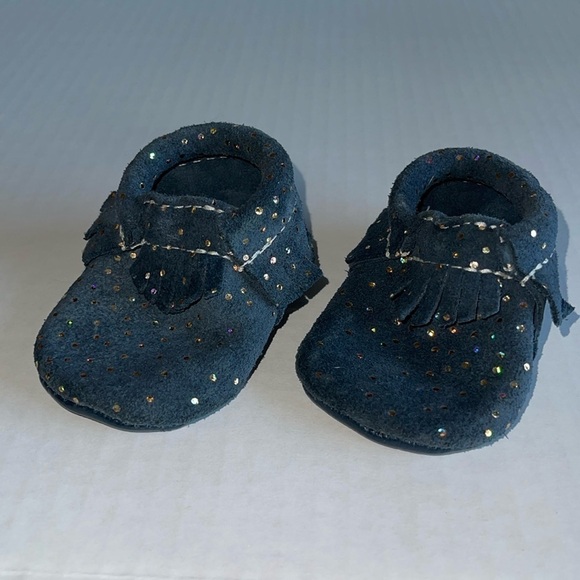 Freshly Picked Other - Freshly Picked Dark Blue With Holographic Dots Leather Moccasins